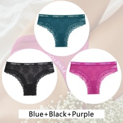 Calcinha de renda sexy - cintura baixa - letra impressa - 3 peças