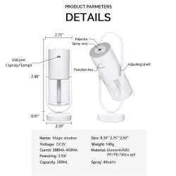 Umidificador de ar ultrassônico - spray de névoa de rotação de 360 graus - com LED - 200 ml