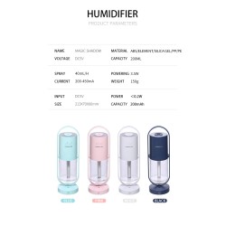 Umidificador de ar ultrassônico - spray de névoa de rotação de 360 graus - com LED - 200 ml