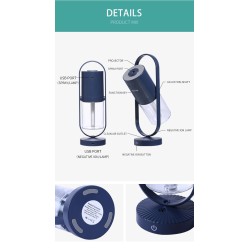 Umidificador de ar ultrassônico - spray de névoa de rotação de 360 graus - com LED - 200 ml