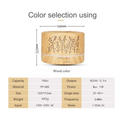 Umidificador de ar ultrassônico - difusor de óleos essenciais - LED colorido - com controle remoto - 700 ml