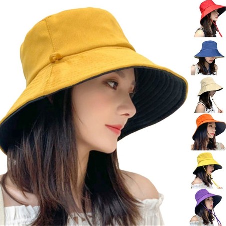 Chapéu de sol de dupla face - aba larga - com cordas ajustáveis - estilo balde