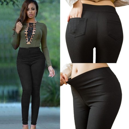 Classic cotton pencil pants - high waist - with pockets - stretchy - Slim stylePants