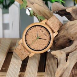 Relógio de madeira de bambu - Quartzo - feito à mão - pulseira de cortiça - para ela - para ele - para casais