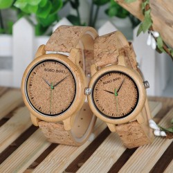 Relógio de madeira de bambu - Quartzo - feito à mão - pulseira de cortiça - para ela - para ele - para casais