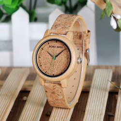 Relógio de madeira de bambu - Quartzo - feito à mão - pulseira de cortiça - para ela - para ele - para casais