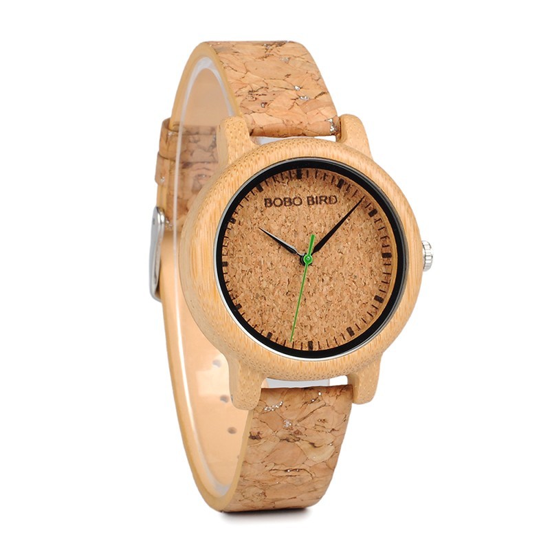 Relógio de madeira de bambu - Quartzo - feito à mão - pulseira de cortiça - para ela - para ele - para casais