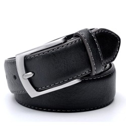 Cinto masculino designer - couro genuíno - fivela de metal - preto