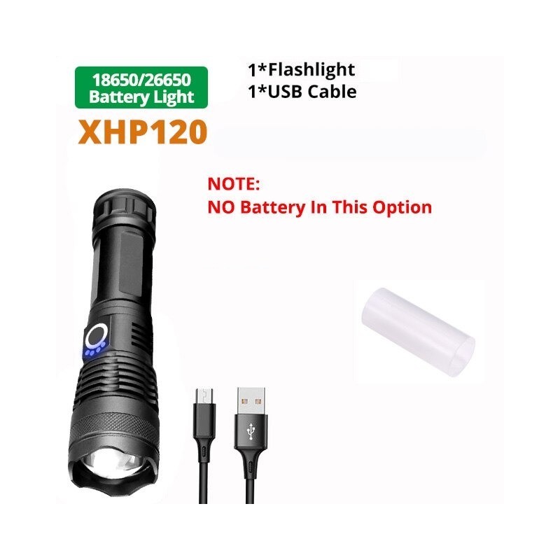 XHP220 / XHP120 - lanterna LED poderosa - lanterna tática / militar - USB - à prova d'água - com zoom - 5000000 LM
