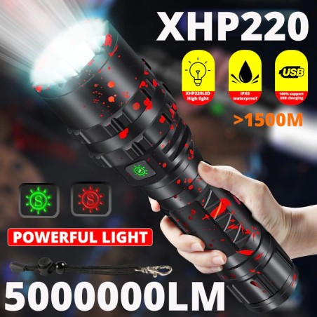 XHP220 / XHP120 - lanterna LED poderosa - lanterna tática / militar - USB - à prova d'água - com zoom - 5000000 LM
