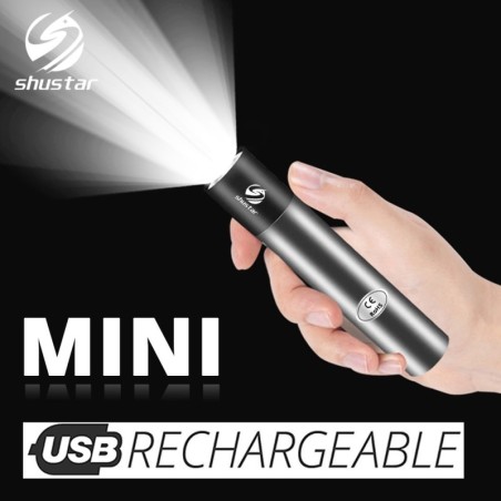 Mini lanterna LED - USB - COB - impermeável - zoom telescópico
