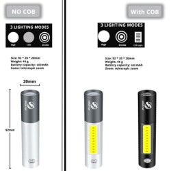 Mini lanterna LED - USB - COB - impermeável - zoom telescópico