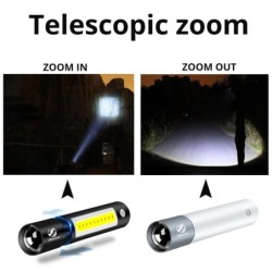 Mini lanterna LED - USB - COB - impermeável - zoom telescópico