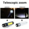 Mini lanterna LED - USB - COB - impermeável - zoom telescópico