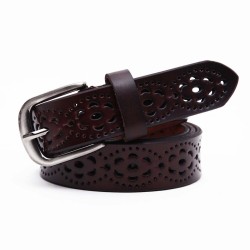 Cinto oco na moda - couro genuíno - fivela de metal