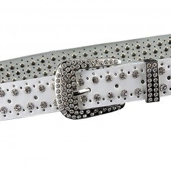 Cinto de couro da moda - com furos / strass - fivela de metal