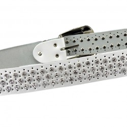 Cinto de couro da moda - com furos / strass - fivela de metal
