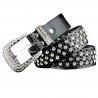 Cinto de couro da moda - com furos / strass - fivela de metal
