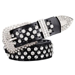 Fashionable leather belt - with holes / rhinestones - metal buckleBelts