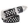 Cinto de couro da moda - com furos / strass - fivela de metal