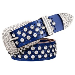 Cinto de couro da moda - com furos / strass - fivela de metal