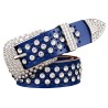 Cinto de couro da moda - com furos / strass - fivela de metal