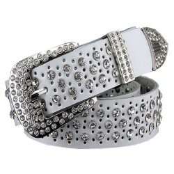 Cinto de couro da moda - com furos / strass - fivela de metal