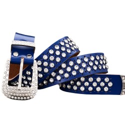 Cinto de couro da moda - com furos / strass - fivela de metal