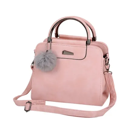 Bolsa vintage - com alça de ombro - pom pom de pele - couro