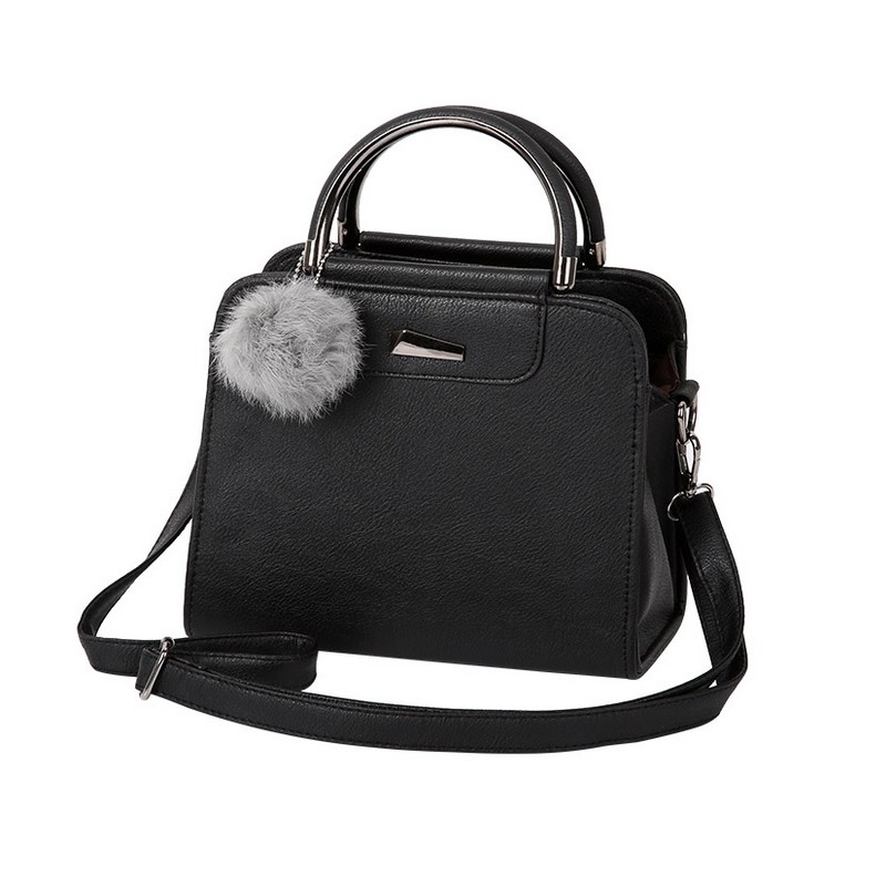 Vintage handbag - with shoulder strap - fur pom pom - leatherHandbags