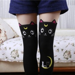 Nylon knee socks - cat designClothing
