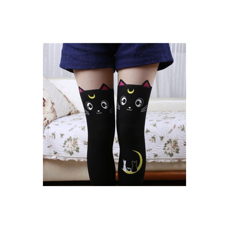 Nylon knee socks - cat designClothing