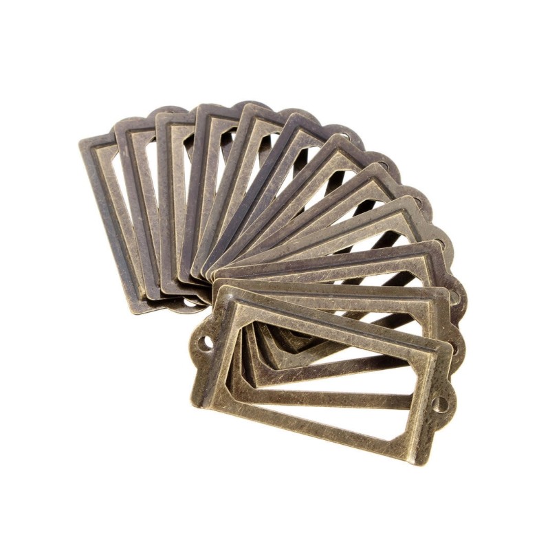 Antique brass drawer handles - label holders - metal frames - 12 piecesFurniture