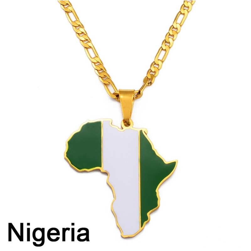 Colar com pingente de países africanos - ouro - 60cm