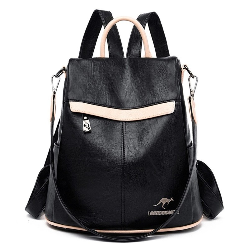 Mochila de couro multifuncional - bolsa de ombro - zíperes antifurto - grande capacidade - logotipo canguru
