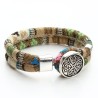 Pulseira estilo boêmio - algodão colorido em camadas - prata tibetana - botão de pressão