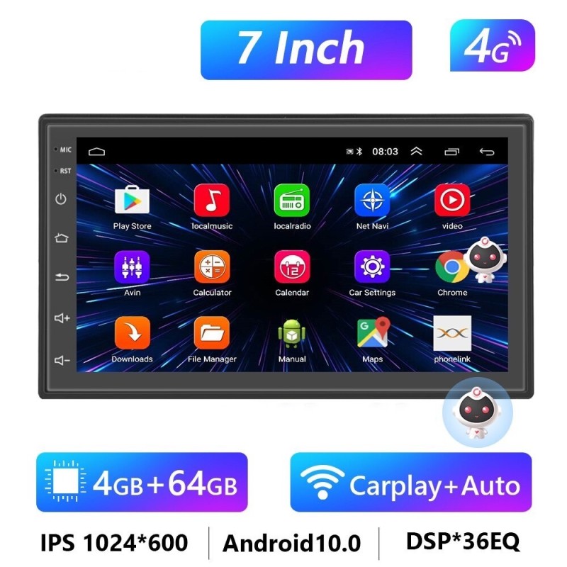 Auto-rádio Android 10 - 4GB-64GB - Bluetooth - AI - 8-core - CarPlay - 4G Auto-rádio Android 10 - 4GB-64GB - Bluetooth - AI - 8-core - CarPlay - 4G
