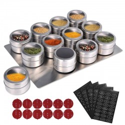 Frascos magnéticos para especiarias - com etiquetas - com suporte de parede - aço inoxidável