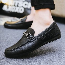 Sapatos rasos masculinos da moda - mocassins - couro genuíno
