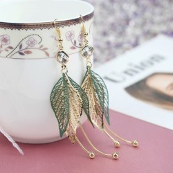 Hollow leafs long earrings - with zircon / pearlsEarrings
