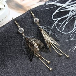 Hollow leafs long earrings - with zircon / pearlsEarrings