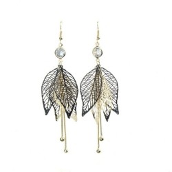 Hollow leafs long earrings - with zircon / pearlsEarrings