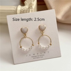 White heart earrings - round pearl pendantEarrings