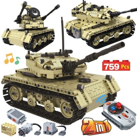 Military electric tank - remote control - building blocks - RC toy - 759 piecesRC Toys