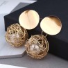 Brincos de ouro - bola vazada com pérola