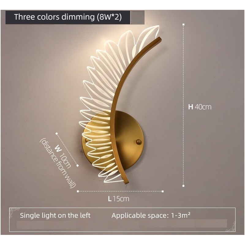 Candeeiro de parede LED moderno - design de asas douradas - interior