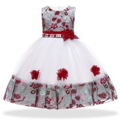 Vestido de menina elegante - renda floral - amarrar alça de laço