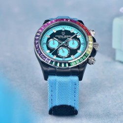 PAGANI DESIGN - relógio mecânico / automático - luneta arco-íris - impermeável - couro / pulseira de nylon