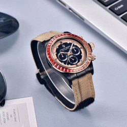 PAGANI DESIGN - relógio mecânico / automático - luneta arco-íris - impermeável - couro / pulseira de nylon