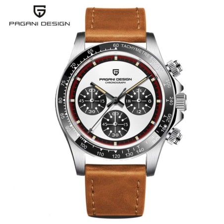 Pagani Design - relógio de quartzo automático - vidro de safira - cronógrafo - couro - aço inoxidável